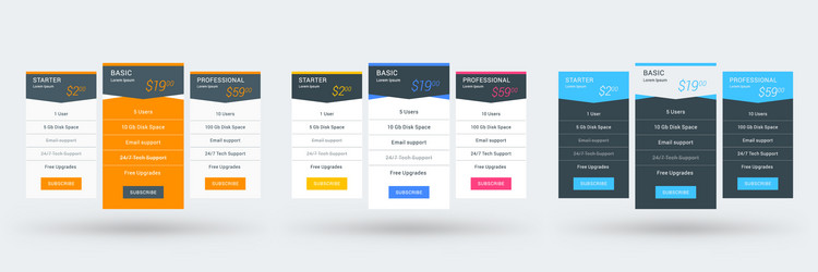 pricing table design template for websites vector image