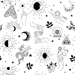 seamless pattern of magic attributes vector image