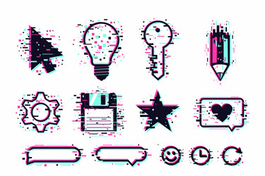Glitch UI Icons - Digital Effect vector image