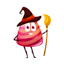 Cartoon halloween candy witch with broom and hat vector