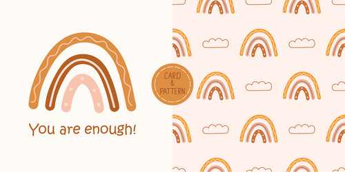 boho rainbows pattern with a card of self vector image