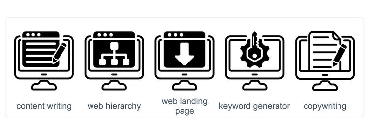 a set of 5 business icons as content writing web vector image