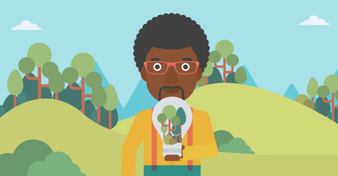 man with lightbulb and trees inside vector image