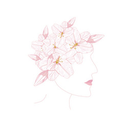 abstract woman profile with flowers vector