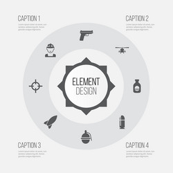 army icons set collection of chopper bombshell vector image