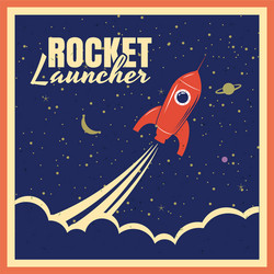 Rocket launch startup retro poster Royalty Free Vector Image