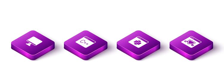 set isometric computer monitor screen software vector image