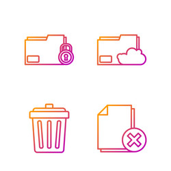 set line delete file document trash can folder vector image
