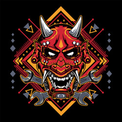 Japanese Oni Demon Mask - Tribal Art Vector Image