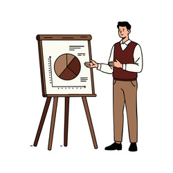 man presenting pie chart on easel board vector image