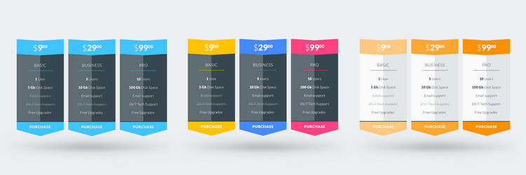 Pricing table design template for websites vector