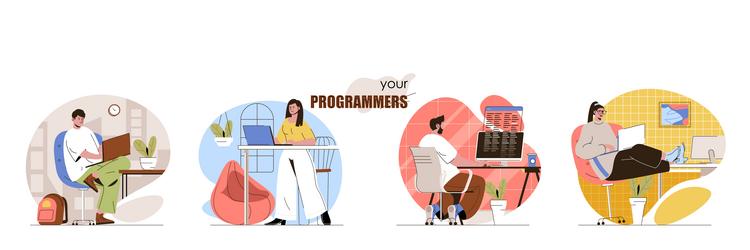 programmers concept scenes set developers coding vector image