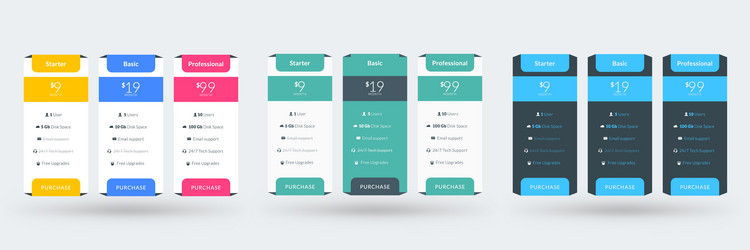 pricing table design template for websites vector image