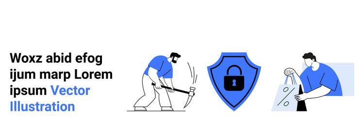 workers using tools and lock symbol highlighting vector image