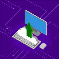 computer uploading to a 3d cloud computing icon vector image