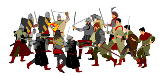 medieval fighters in battle knight armor weapon Vector Image