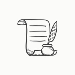paper scroll with feather pen sketch icon vector image