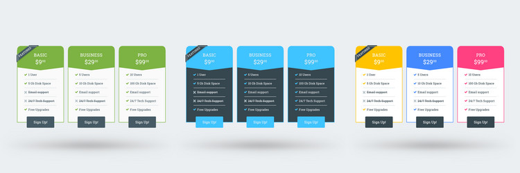 pricing table design template for websites vector