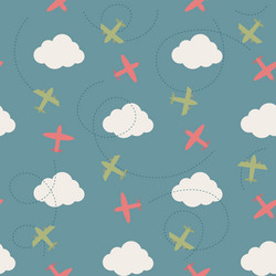 seamless pattern with clouds and planes vector image