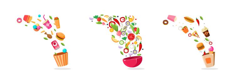 fast food object and vegetable item floating vector image