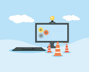 website under construction with desktop computer vector image