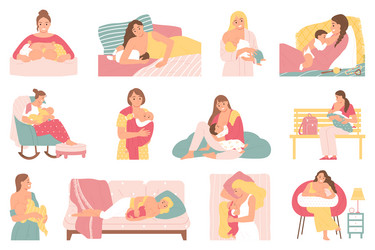 Breastfeeding Icon Set - Women & Children Vector Image