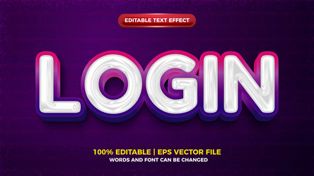 login vibes 3d chrome bold editable text effect vector image
