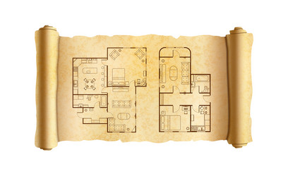 old textured wide papyrus scroll with architect vector image
