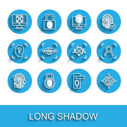 set line fingerprint with lock face recognition vector image