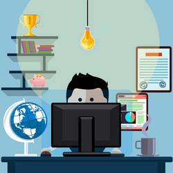 Man Working at Desk with Computer vector image