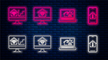 set line computer monitor with smart home wi vector image