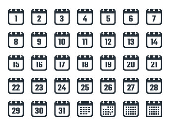 set of calendar icons with dates from 1 to 31 vector image