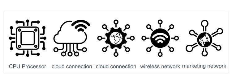 a set of 5 business icons as cpu processor cloud vector image