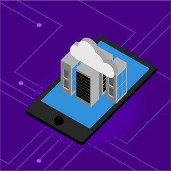 smartphone with 3d cloud computing server icons vector image
