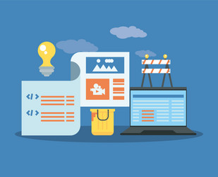 website under construction with desktop computer vector image