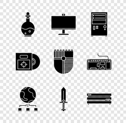 set bottle with magic elixir computer monitor vector image