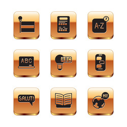 set flag salut in different languages open book vector image