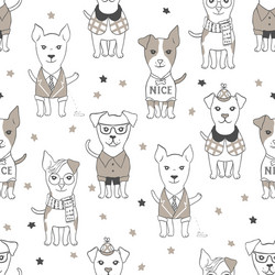 seamless pattern with puppies in cartoon style vector