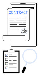 digital contract on tablet with checklist vector image