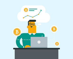 man getting bitcoin coin from trading vector image