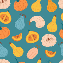 seamless pattern with pumpkin of various shapes vector image