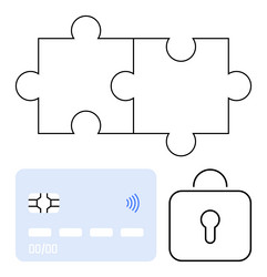 puzzle pieces credit card with nfc and padlock vector image
