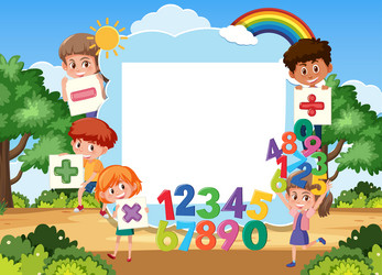 empty board with kids and math objects at park vector image