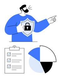 man pointing with shield lock icon checklist vector image