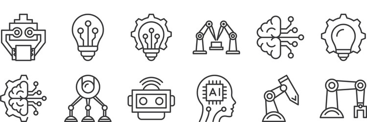 12 set linear robotics icons thin outline vector image