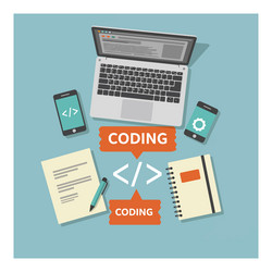 coding workspace with laptop smartphone notebook vector image