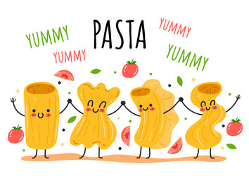 Pasta cartoon doodle characters mascote concept vector