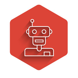 white line robot icon isolated with long shadow vector image