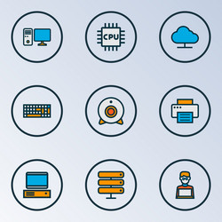hardware icons colored line set with web cam man vector image