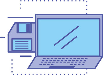 laptop computer device with floppy disk vector